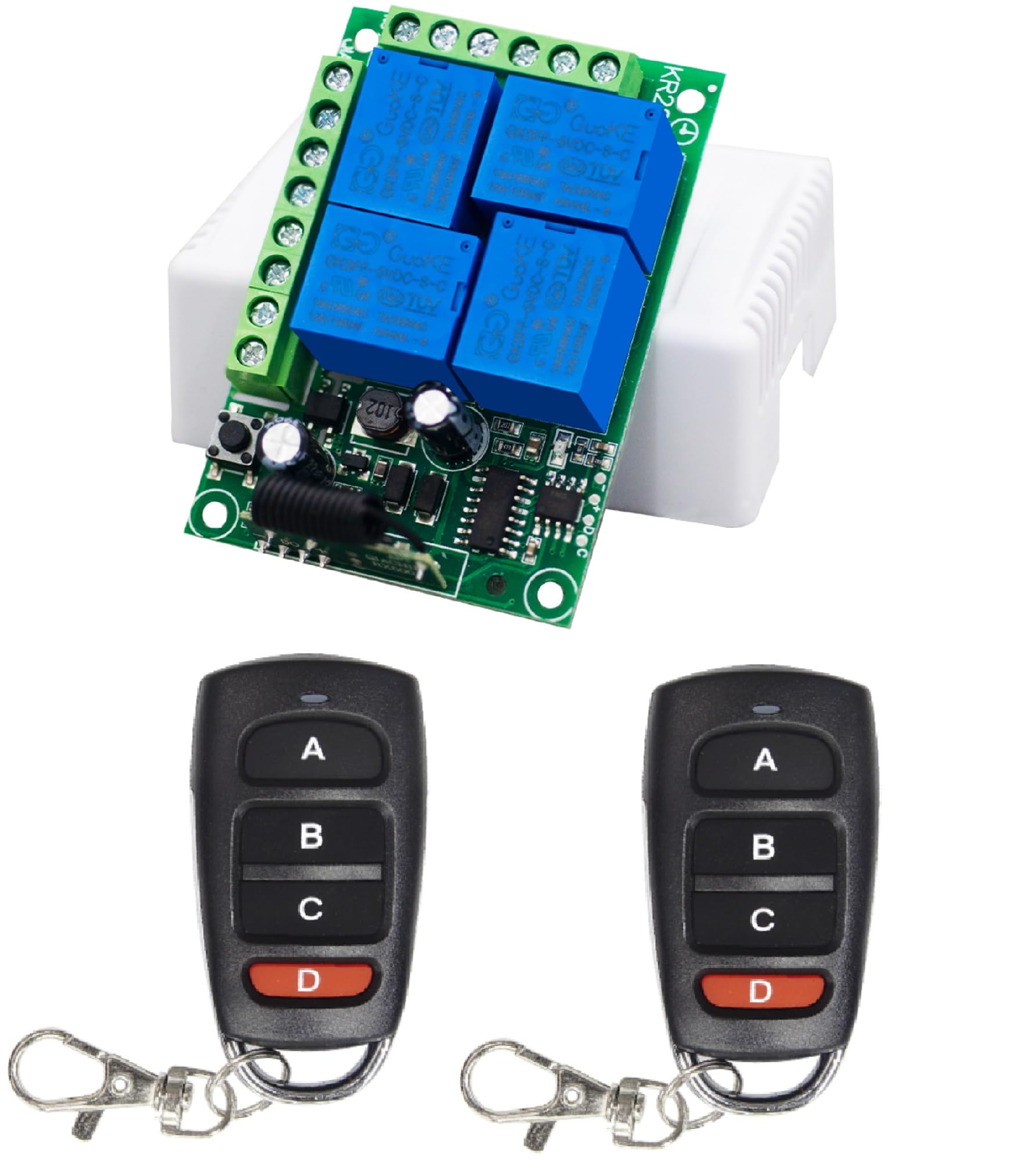 QIACHIP 433mhz Wireless Remote Control Switch AC 110V 120V 220V 4 Channel 10A RF Receiver Relay with 2 Transmitters for Garage Door Motor Electric Curtain Light