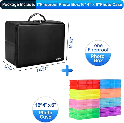 Vista 26 de ENGPOW Caja de almacenamiento de fotos ignífuga con 16 fundas interiores de 4 x 6 pulgadas (transparente), organizador de caja de fotos