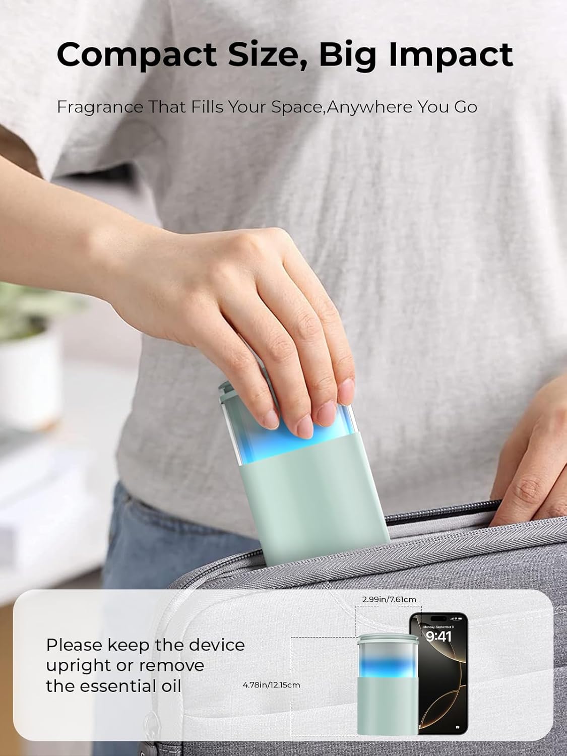 Waterless Diffuser for Essential Oil: Mini Battery Scent Diffuser for Room&Home&Car with 9 Colors LED Light - Aroma Cool Mist Machine Light Cyan - Image 6