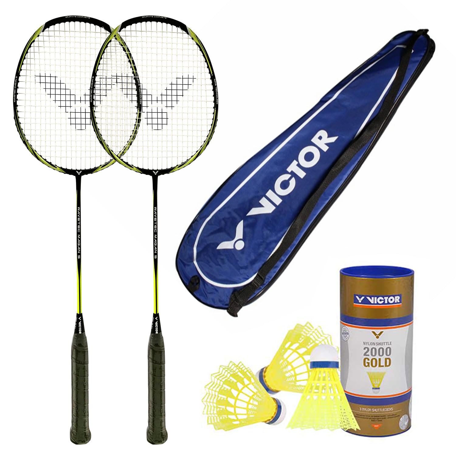Badminton Set – 2 Badmintonrackets inkl. Hülle & 3er Dose Bälle | Badminton Sets für Garten, Freizeit & Outdoor | Anfänger & Hobbyspieler (Wavetec Magan 5, Shuttle 2000 Medium)