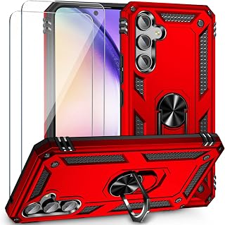 Capa para Samsung Galaxy A54 5G Capinha com protetor de tela de vidro temperado [2 Pack], Case para telefone de proteção militar com suporte para A54 5G -Vermelho