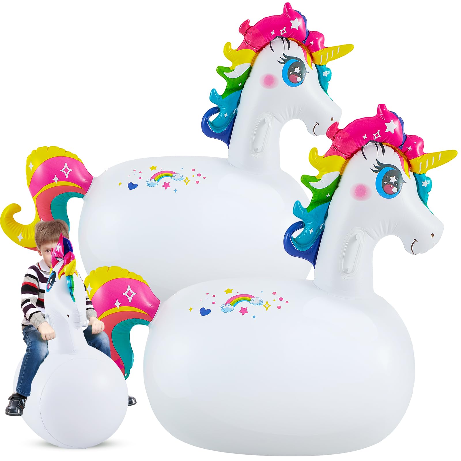 Hiboom 2 Pcs Giant Inflatable Hopping Toys 51 Inch Bouncer Animal Toys Ride on Toys Hopping Toys Hopper for Birthday Party Gifts(Unicorn)