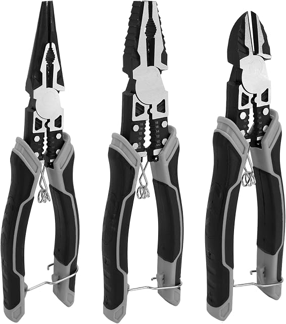 3Pcs Pliers Set - Needle Nose Pliers, Linesman Pliers, Diagonal Cutter, Professional Combination Pliers Tool Set with Safety Lock for DIY & Home Use, Carbon Steel Wire Stripper Cutter Crimper