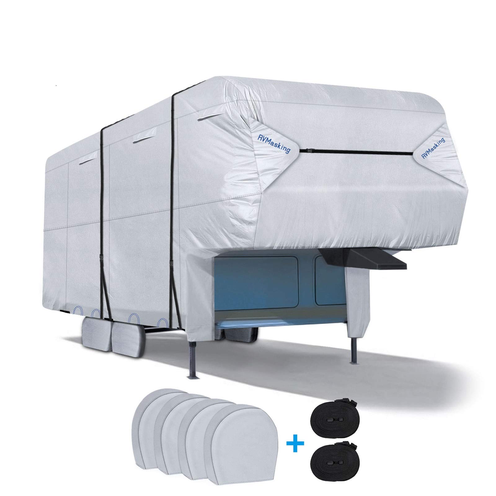 RVMasking Rv 5th Wheel Cover with Adhesive Repair Patch, Ripstop Waterproof Camper Cover Fits 31'1"-