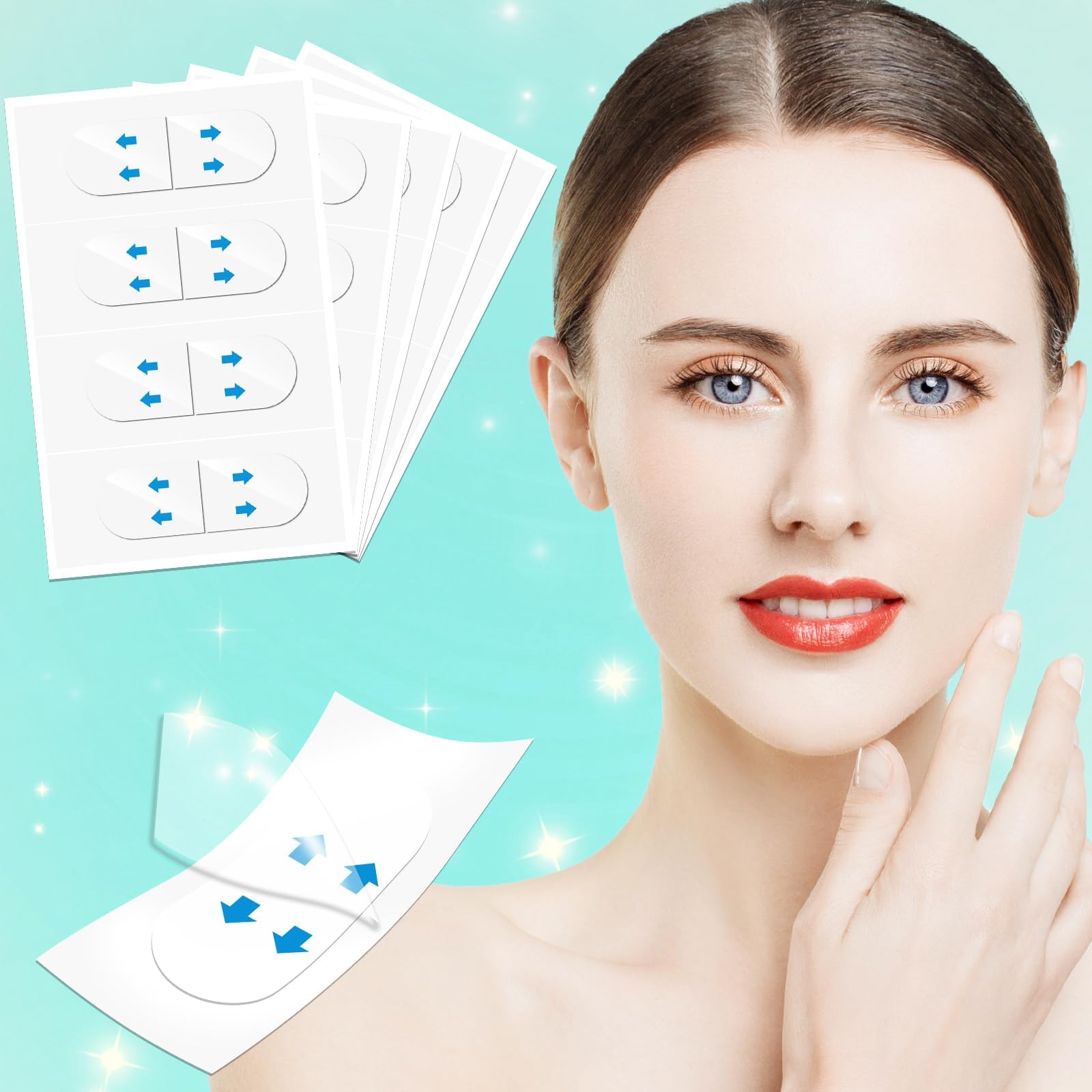Face Tape Lifting Invisible, Face Lift Tape 100 Pcs, Instant Makeup Facelift Sticker for Loose Skin, V-Edge Patches for Turkey Neck, Neck Less Strips for Sagging Skin, Brows, Jowls, Wrinkles
