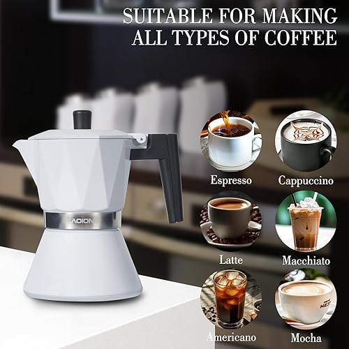 Miniatura 5 de Moka - Cafetera de café expreso de 6 tazas, cafetera portátil de 10.8 onzas líquidas, cafetera percoladora compatible con cocinas de inducción,