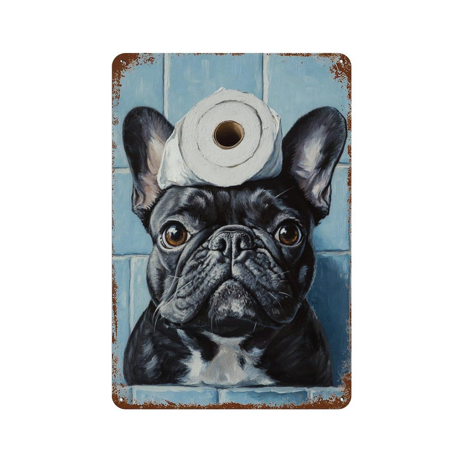French Bulldog with Toilet Paper-9 Vintage Metal Tin Sign 11.8"x7.9", Vintage Wall Decor for Garage, Pub Or Kitchen