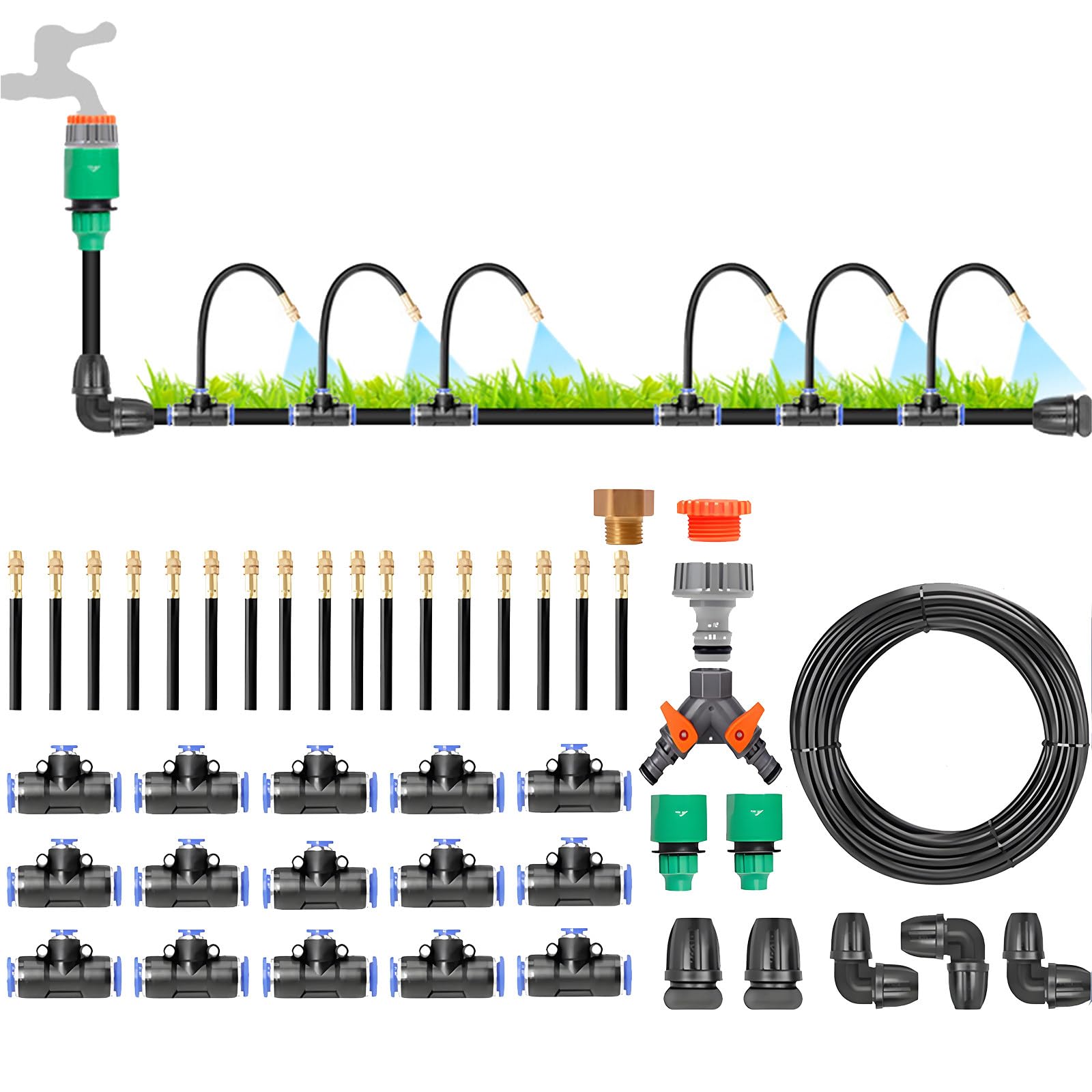 Sistemas di irrigazione Intelligente temporizzato, con ugello in Rame atomizzabile a contagocce orientabile a 360 Gradi, per Giardino, Cortile e Prato,40M/131.2FT