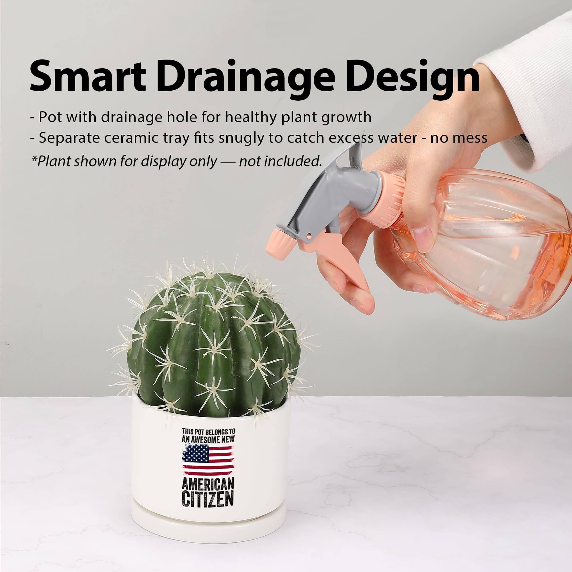 This Pot Belongs to an Awesome New American Citizen Ceramic Succulent Plant Pot with Tray Citizenship Gifts American Flag Plant Lover Gifts Home Decor 3.5 Inch White (No Plants) (With Ceramic Tray)