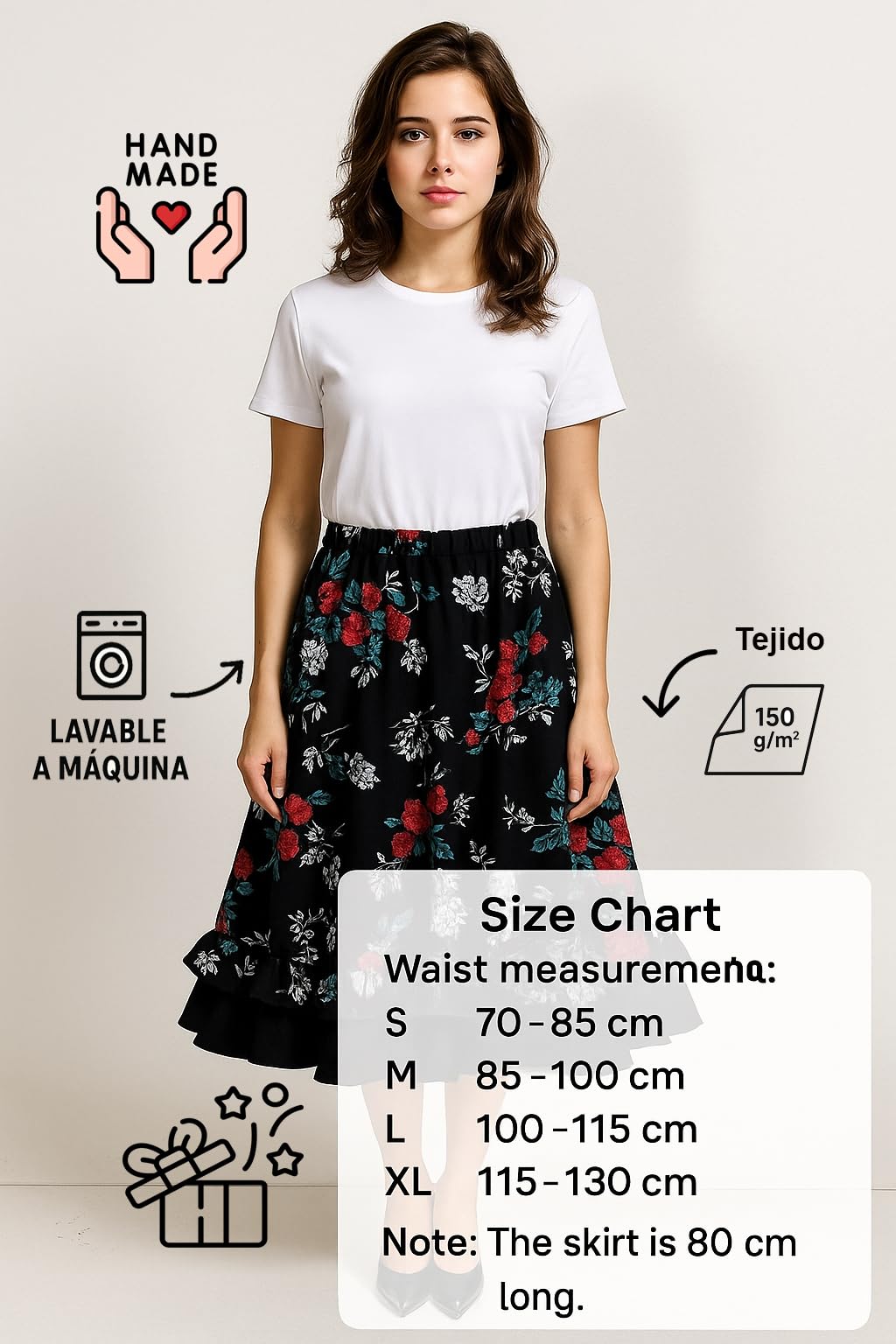 Gonna da flamenco da donna a pois o a fiori – Ideale per balli, fiere, pellegrinaggi e spettacoli. Abito tradizionale andaluso, di alta qualità e lungo.