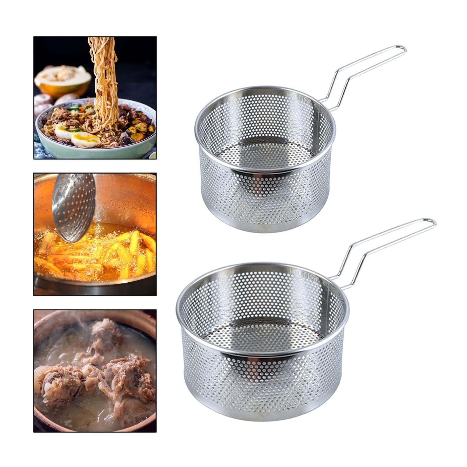 NEBE Panier à Friteuse Panier à Frire en Acier Inoxydable Panier à friture de Cuisine Noodle Dumpling Passoire Poêle à Frire Panier à Frire Panier à Frire(S)