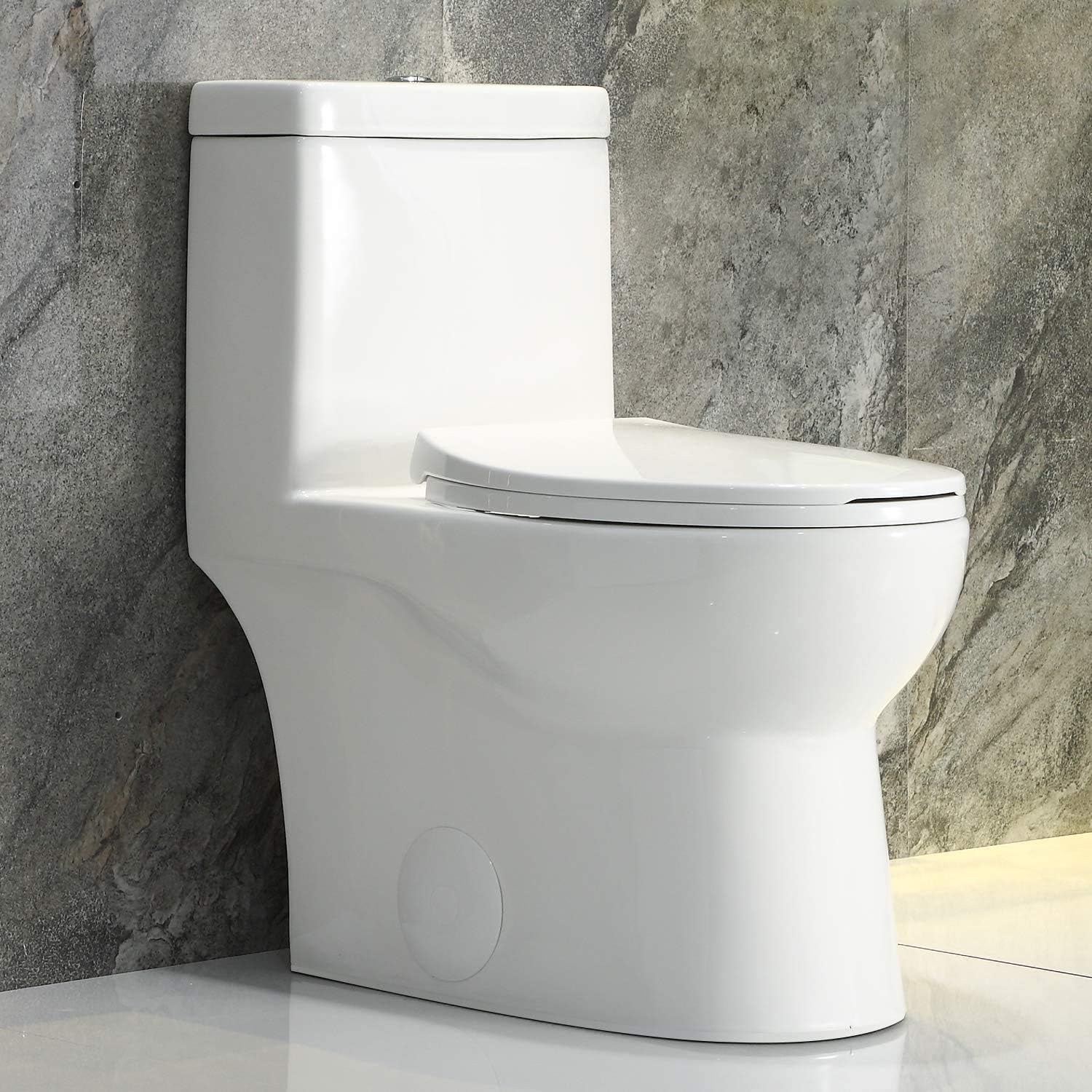 HOROW HWMT-8737 Dual Flush Elongated Standard One Piece Toilet with Comfort Seat Height, Soft Close Seat Cover, High-Efficiency Supply, and White Finish Toilet Bowl