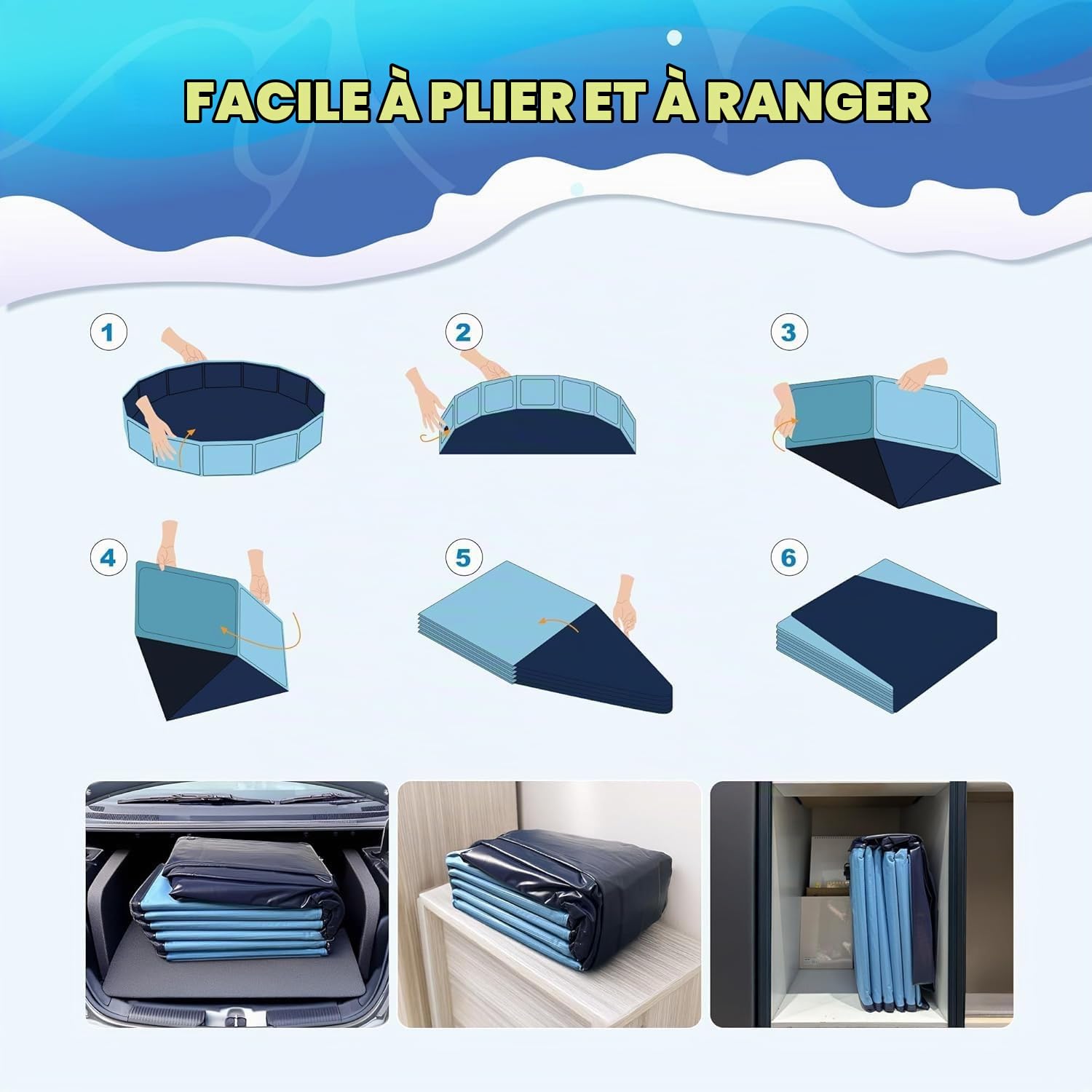 Piscina per Cani Grandi - Piscina Pieghevole per Cani e Piscine per Bambini Con Superficie Antiscivolo (160 * 30cm),Baignoire Chien en PVC épais (160x30 cm)