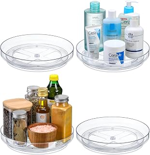 Set of 4, 9 Inch Clear Non-Skid Lazy Susan Organizers - Turntable Rack for Kitchen Cabinet, Pantry Organization and Storage, Fridge, Bathroom Closet, Vanity Countertop Makeup Organizing, Spice Rack