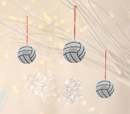 Miniatura 5 de D4DREAM Adorno de voleibol de Navidad de fibra para árbol de Navidad, adorno colgante de automóvil, adornos deportivos de Navidad para niños, niños,