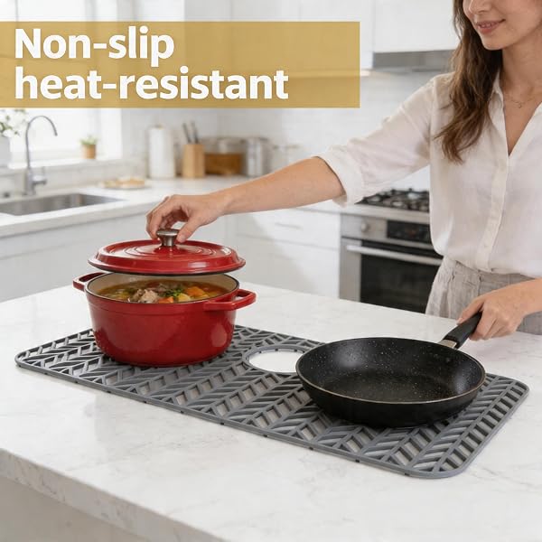 Tappetino in silicone per lavello da cucina, antiscivolo e ottimizzato per lo scolo, ideale per proteggere il fondo del lavandino e mantenere l'ordine in cucina (66cm x 35cm) - 4