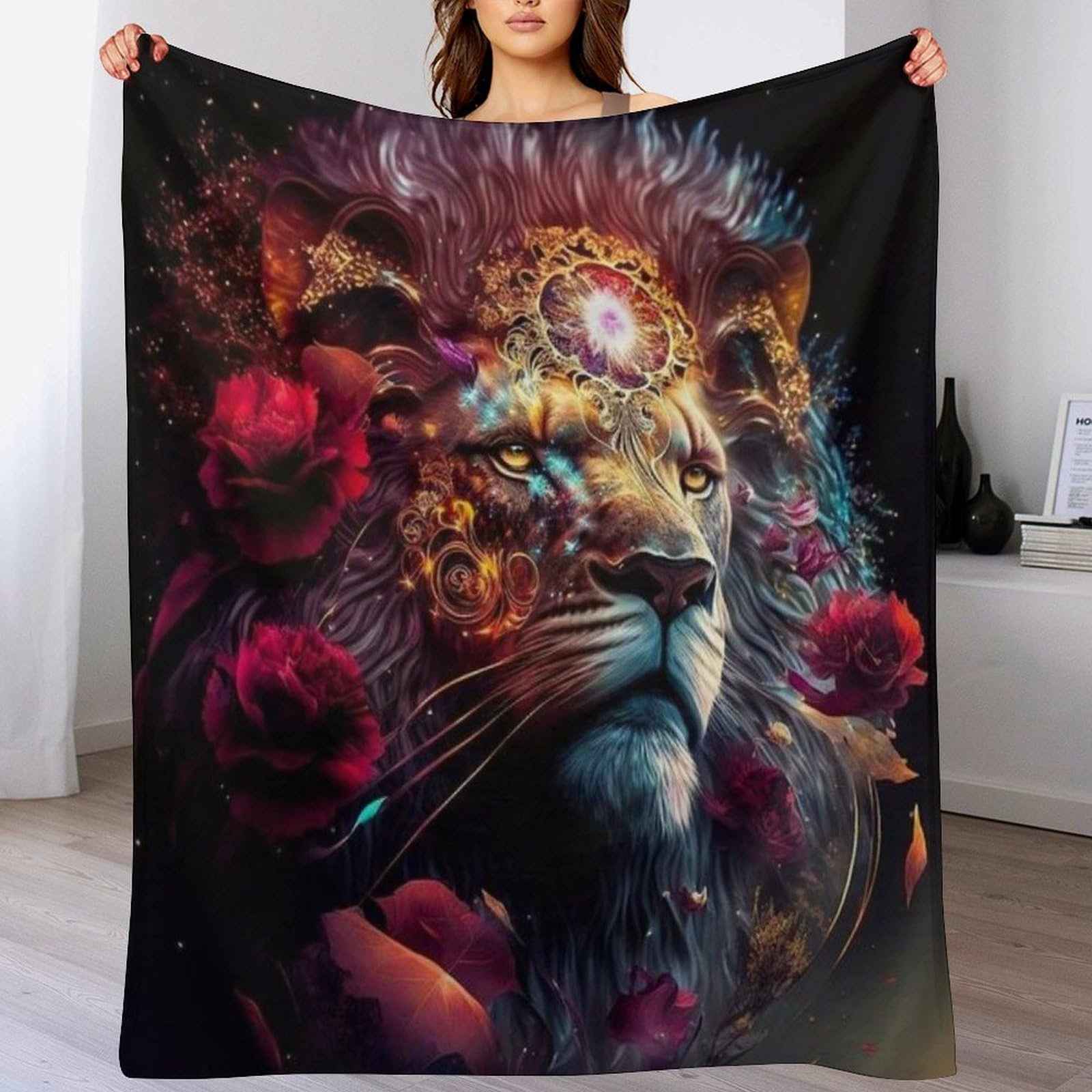 Manta de franela de león con forro polar grueso de 130x150 cm para salón