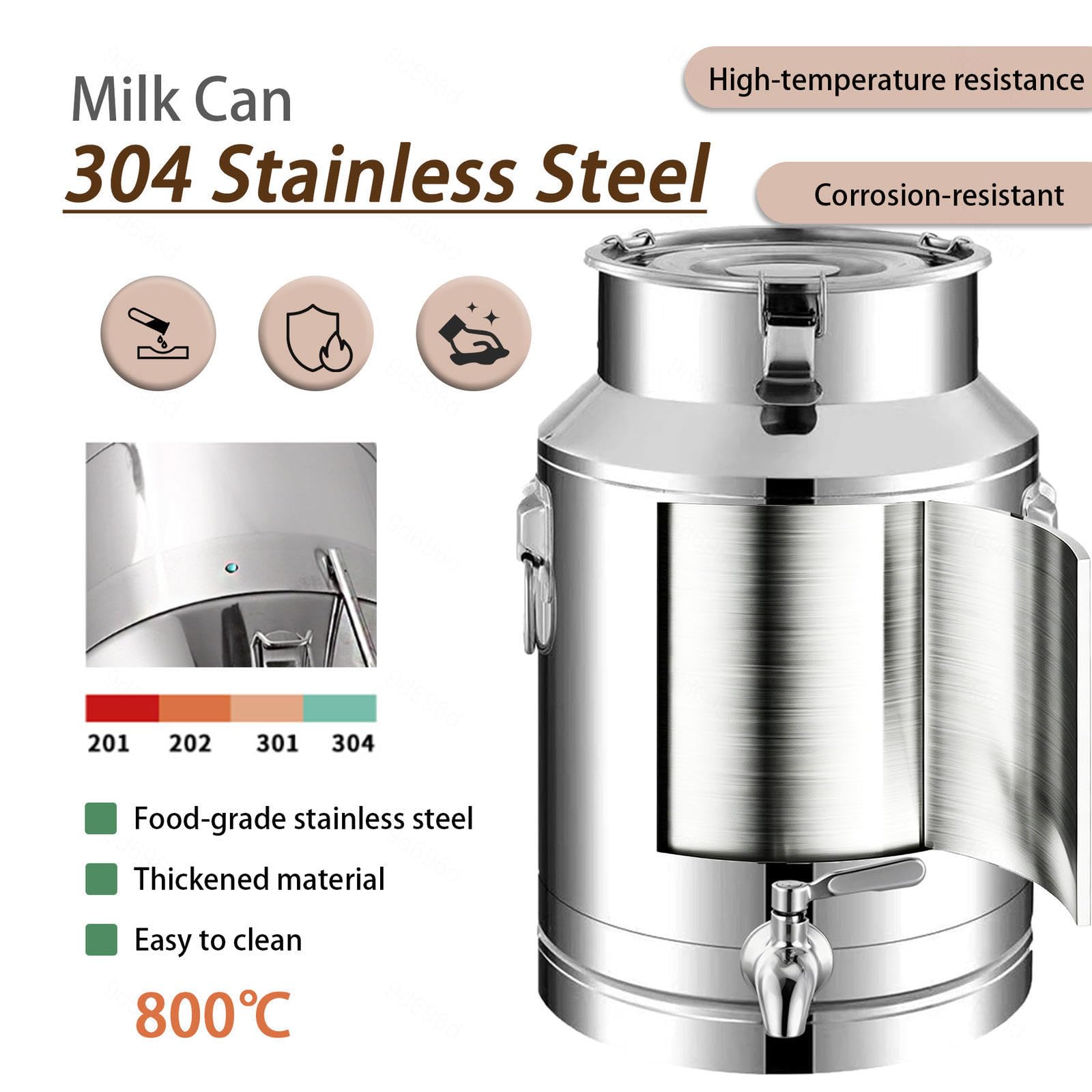 dispensador de bebidas con grifo jarra de agua acero inox,A-9L | con abrazadera de bloqueo de tapa almacenamiento de alimentos en barril hermético para sólidos líquidos,A-9L
