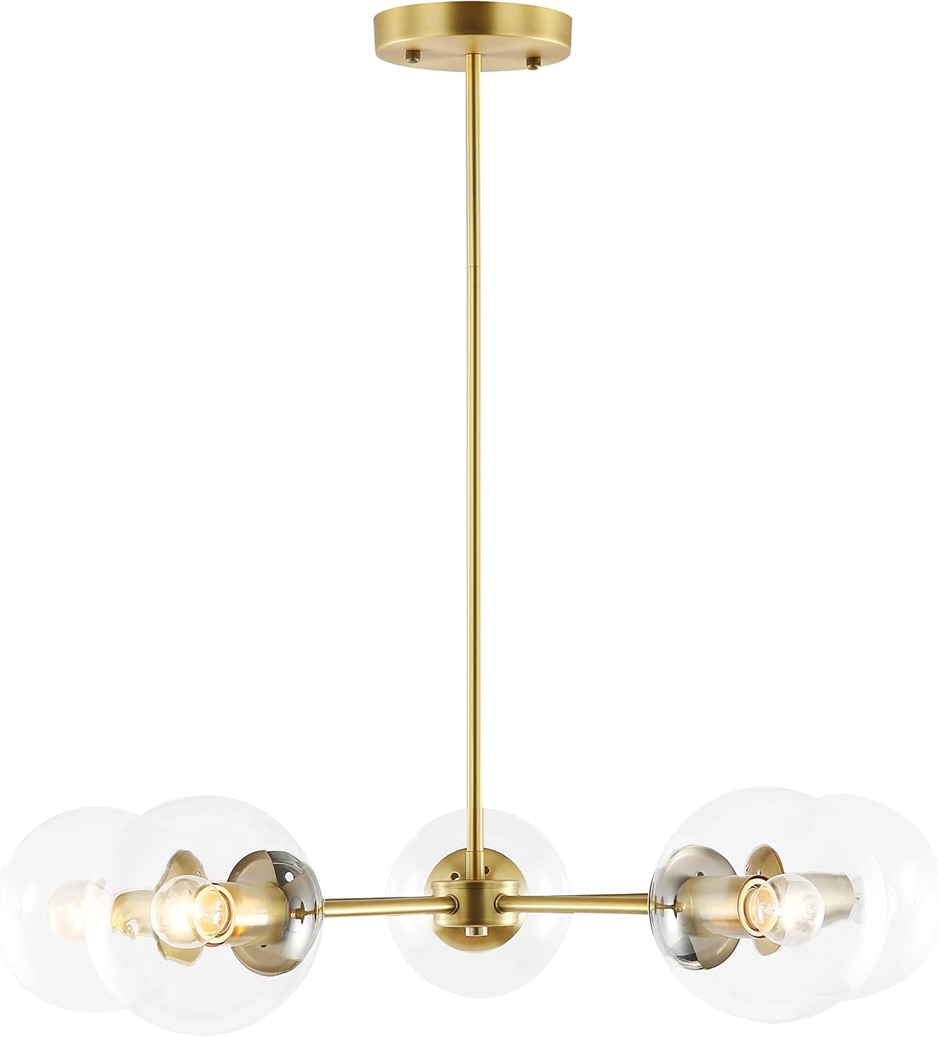 Up To 40% OFF Light Society Grammercy 5-Light Chandelier Pendant, Brushed Brass with Clear Glass Globes, Classic Mid Century Modern Lighting Fixture (LS-C228-BRS-CLR)