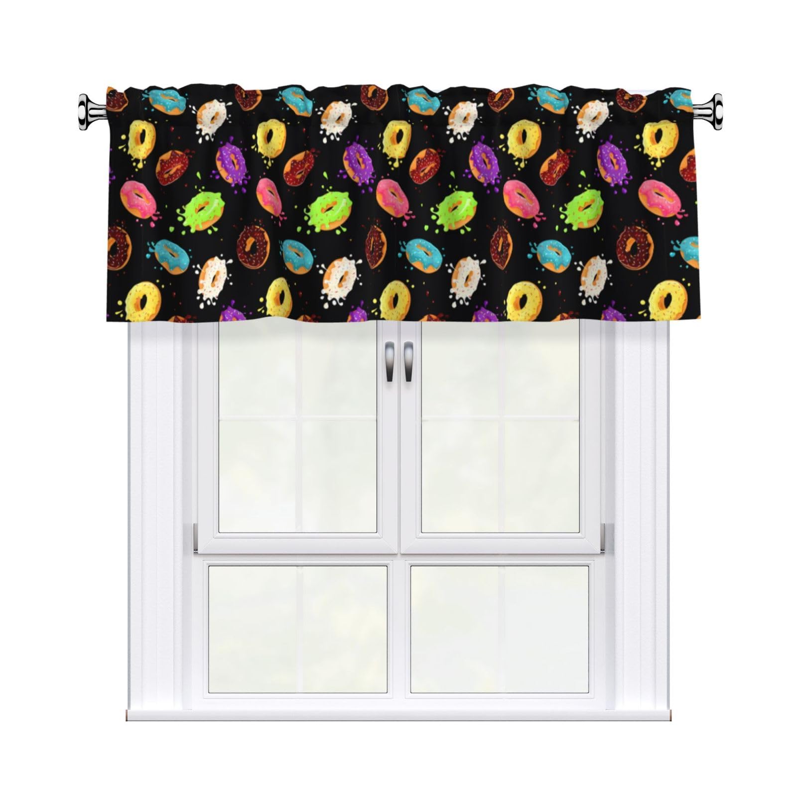 HJFCZH WHJSSF Donut Prints 54x18in Curtain Valance - Peach Skin Polyester Kitchen Cover with Light Filtering Floral & 3" Rod Pocket