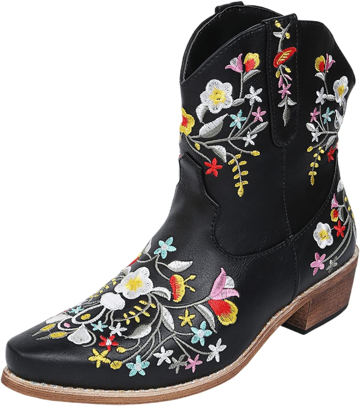 Ladmiple Boots For Women Fashion Mid Calf Cowboy Boots Wide Calf Embroidered Cowgirl Western Boots Retro Country Long Boots