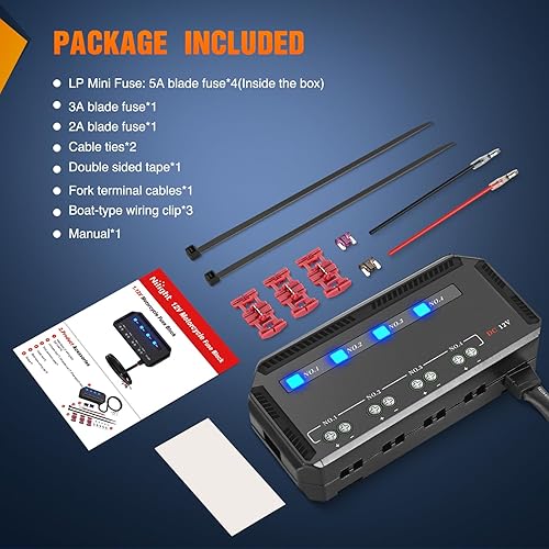 Miniatura 8 de Nilight Caja de fusibles de motocicleta de 12 V, 20 A, bloque de terminales de perfil bajo, portafusibles con indicador LED, protección de 4