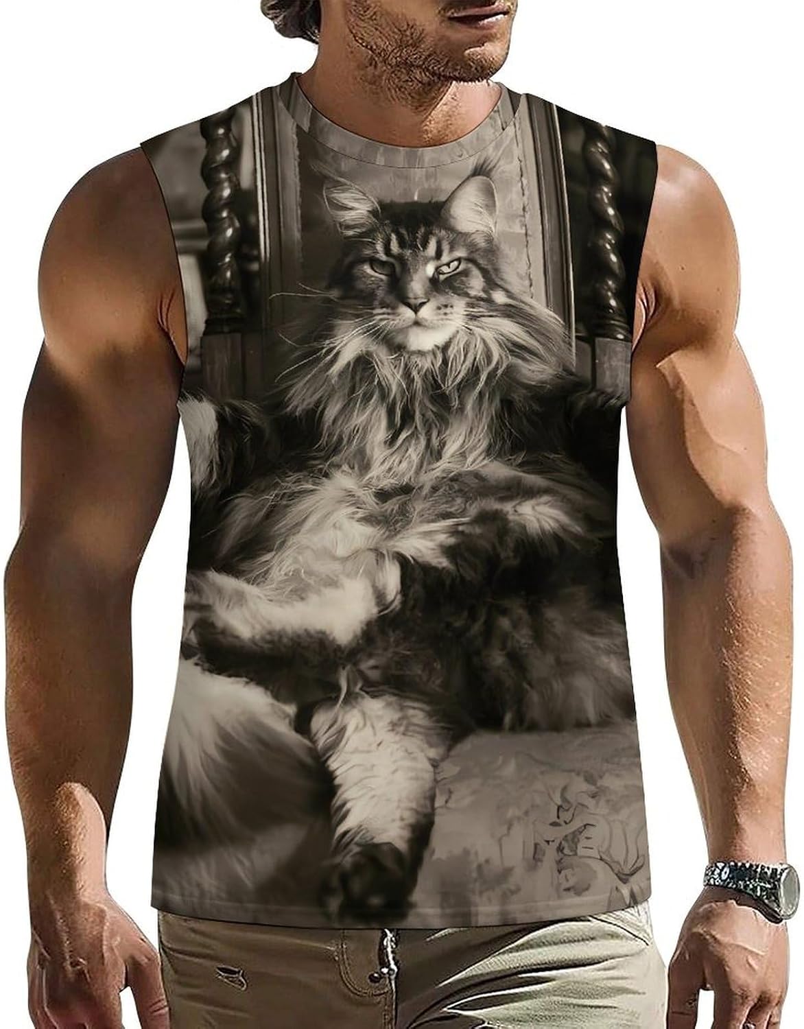 Cat King Maine Coon Men's Sleeveless Shirt Small
