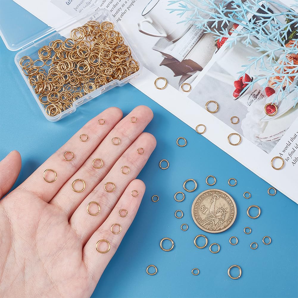 Pandahall - Lot De 200 Anneaux Ouverts En Acier Inoxydable Doré - 8 Mm Et 1 Mm D