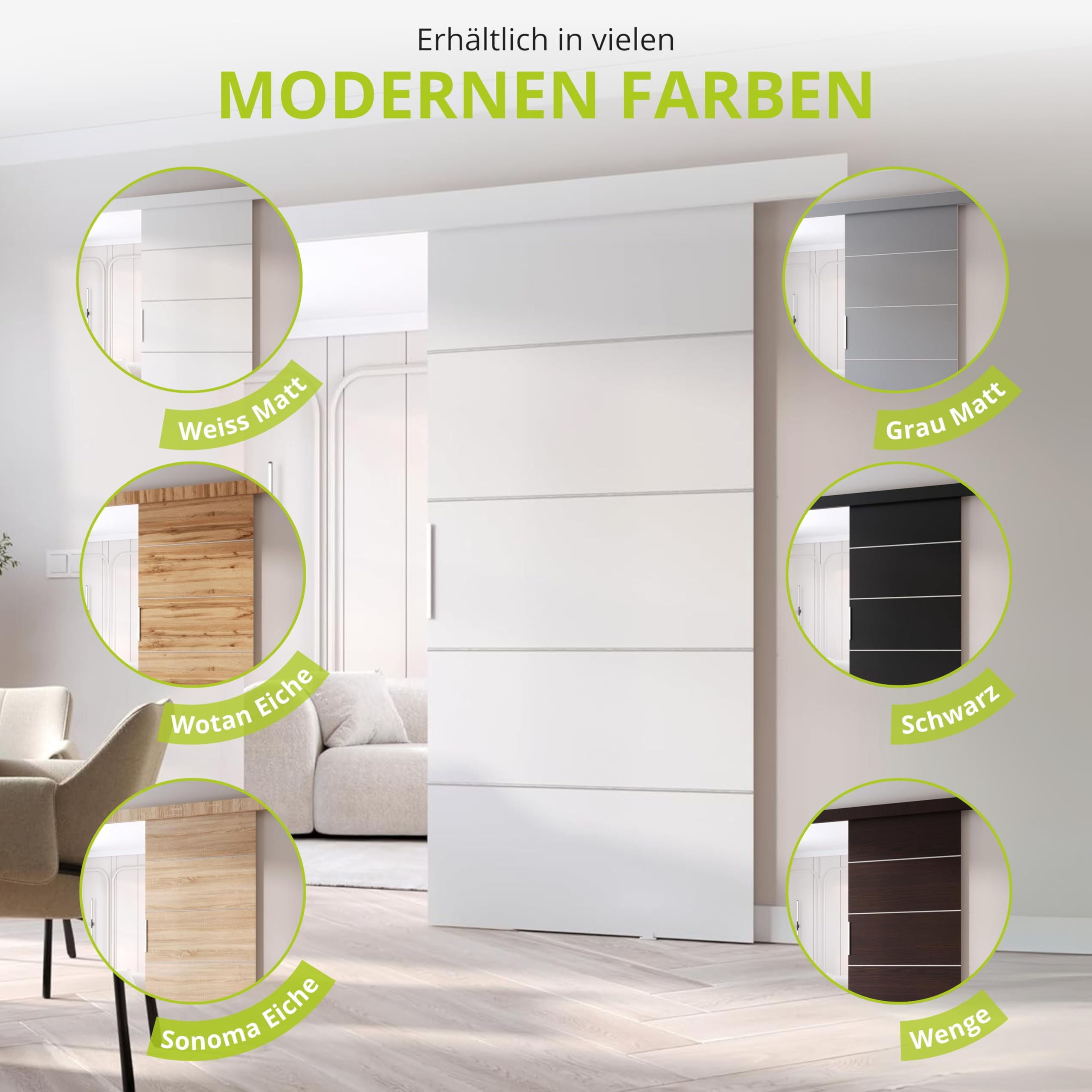 MINIO go for it - Schiebetür Komplettset CLEAN B Schiebetüren 106 cm Breit | Wandmontage, Schiebetürsystem, Zimmertüren - Grau Matt