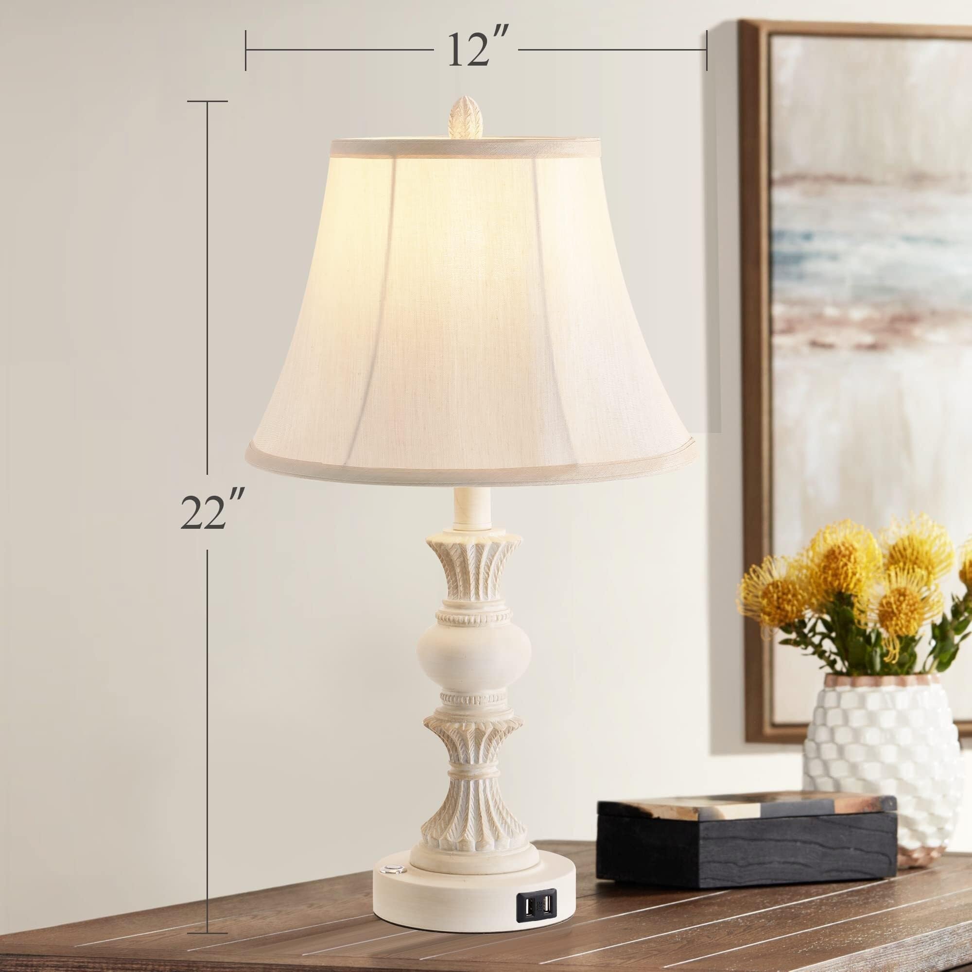 CCXXYGWJ Lampada da Tavolo con Finitura Bianca Anticata con Doppie Porte USB e Controllo Touch - Confezione da 2 per Uso in Camera da Letto