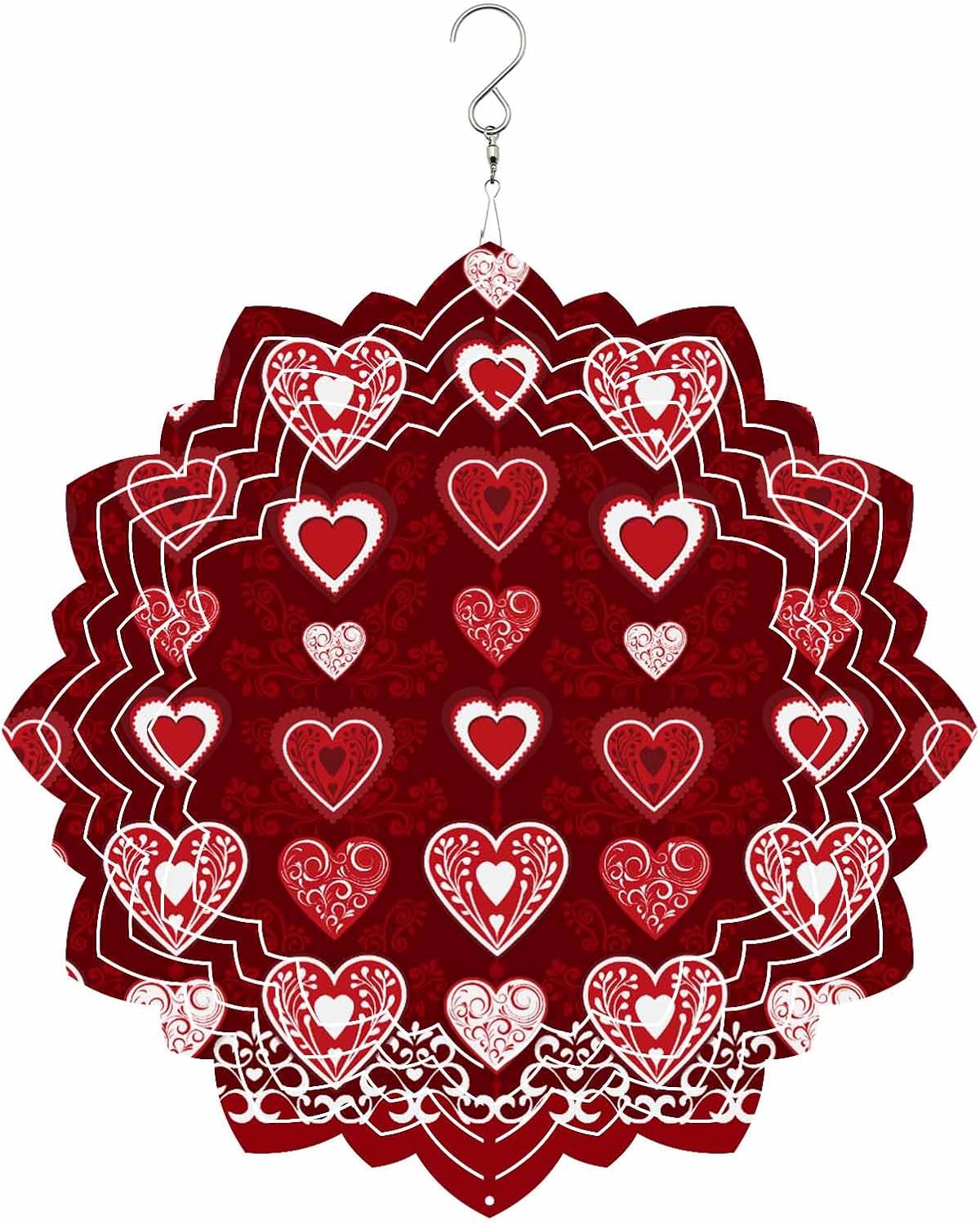 Red Love Heart Romantic Wind Spinners for Yard and Garden, Metal Wind Spinner Hanging for Outdoor Indoor, Happy Valentine's Day Porch Garden Wind Sculptures Spring Summer Ornament Spinner 10''(Round)