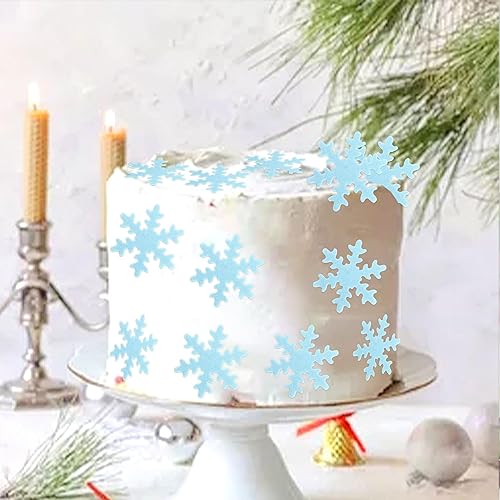 Miniatura 7 de Ercadio 50 piezas comestibles de copo de nieve para cupcakes, copos de nieve azules, decoración de pasteles de copos de nieve comestibles