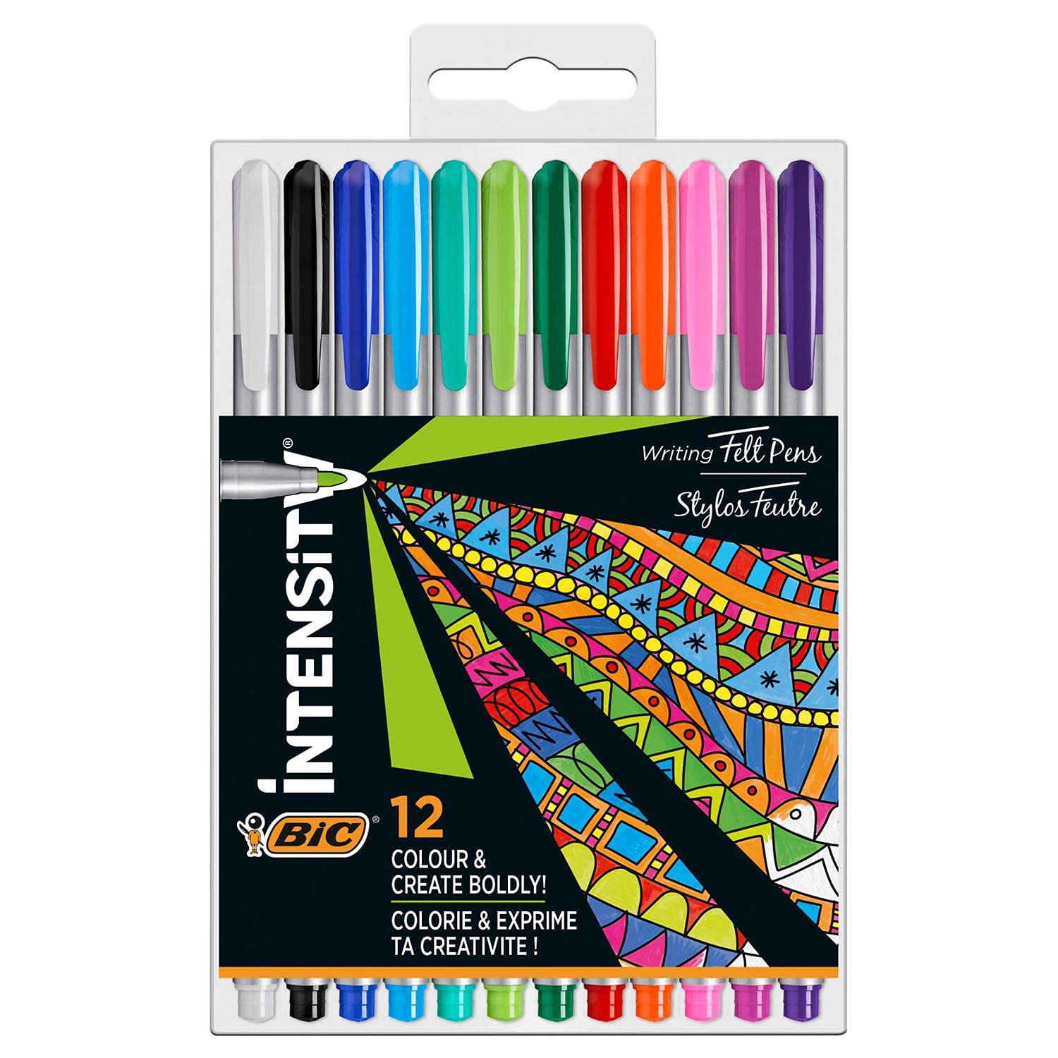 Bic Intensity Medium Felt-Tip Pens, Medium Tip, Box of 12 Caja de 12 rotuladores de punta media Assorted