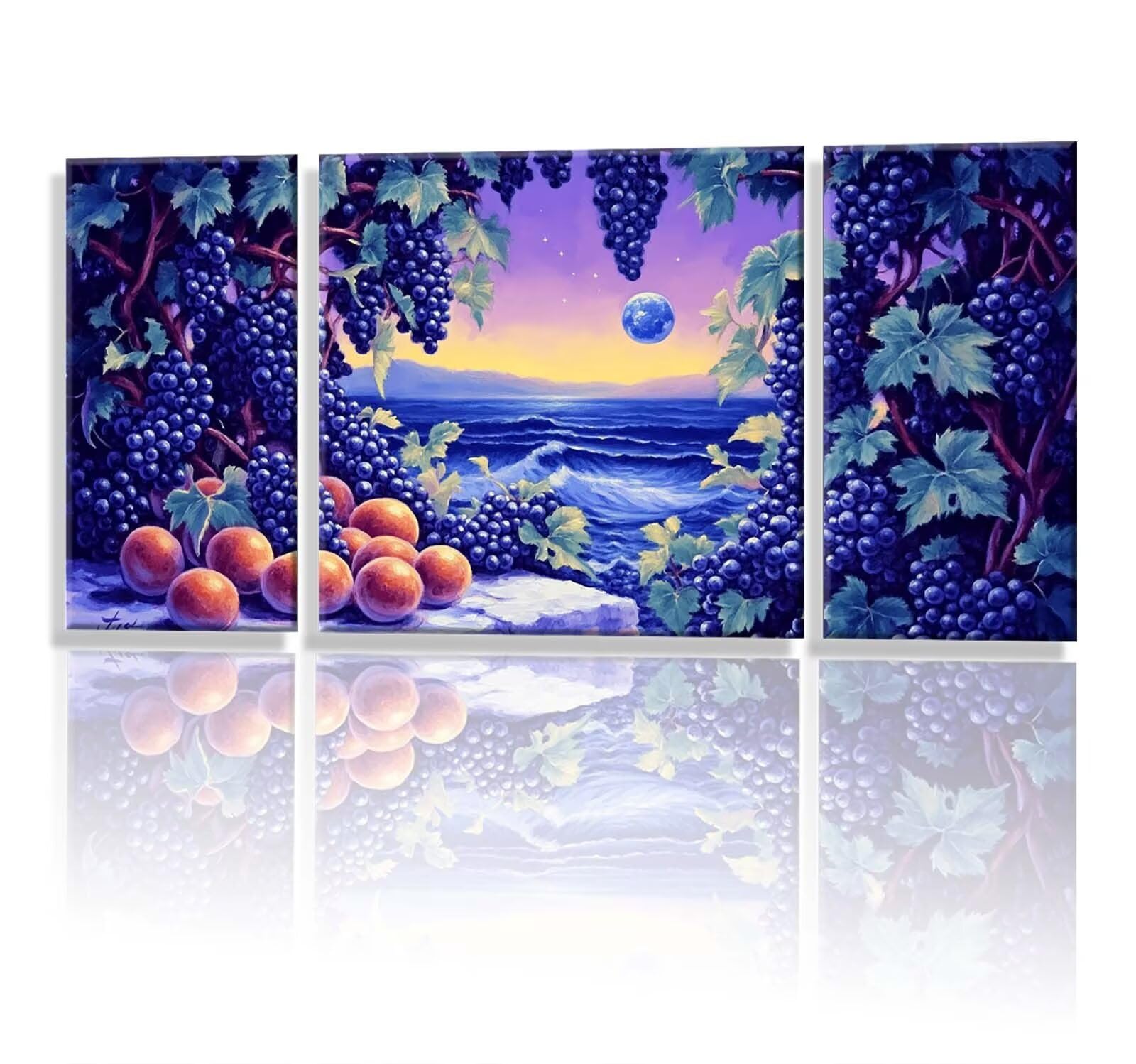 3 Pezzi Dipingere con i Numeri adulti, Paint by Numbers Mare Frutta, Kit Lavoretti Creativi, Kit di Pittura Acrilica Fai-da-Te, con 3- Pennello, Decorazioni Casa 70x140cm (Senza Cornice) y1s-768