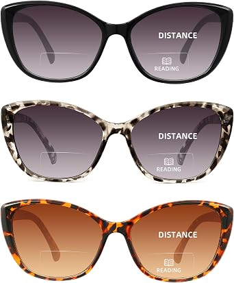 JOLISU 3 Pack Bifocal Reading Sunglasses for Women, 2 IN 1 Sun Readers Glasses Spring Hinge with UV400 Protection