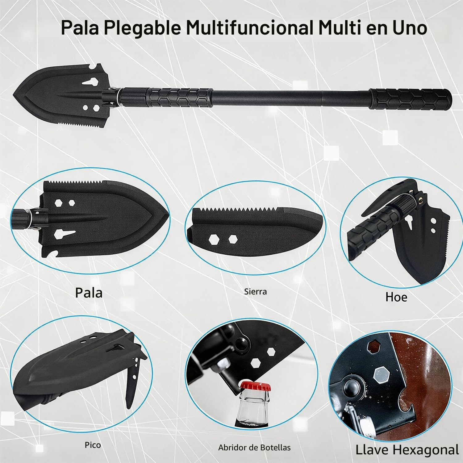 Pala Plegable Multifuncional 66 cm, Pala de Nieve Plegable, Pala Plegable Militar, Pala de Supervivencia Camping, Portátil Pala Plegable para Camping, Jardín, Supervivencia, Senderismo, Car