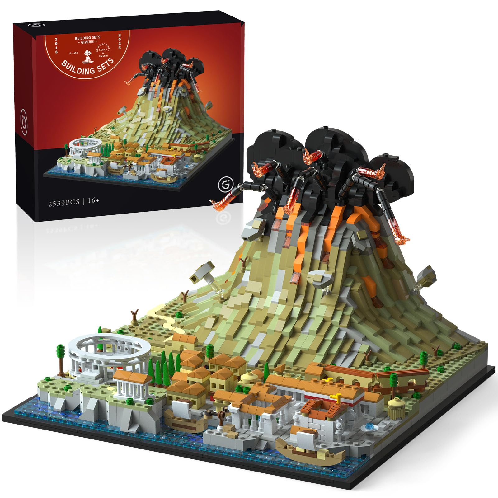 Architecture The Ancient City of Pompeii in Rome Building kit; Mount Vesuvius Collectible Display Set 2539 Pcs for Adults; Compatible with Lego, (2539 Pieces)