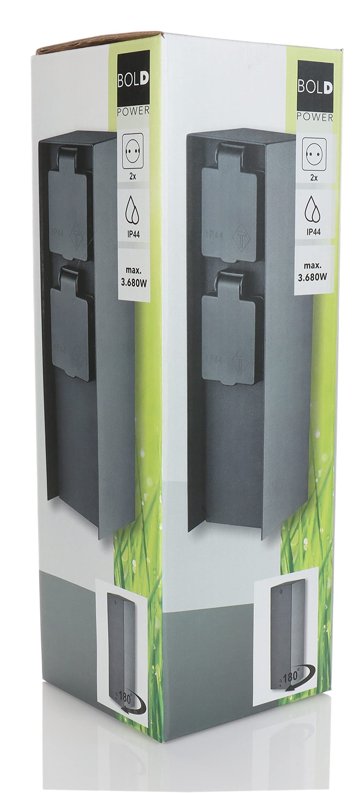 BOLD 19011 Orio presa esterna da giardino con spina a 2 pieghe in antracite (colonna energetica IP44 | fino a 3680 Watt | angolare | 23 x 7 x 7 cm