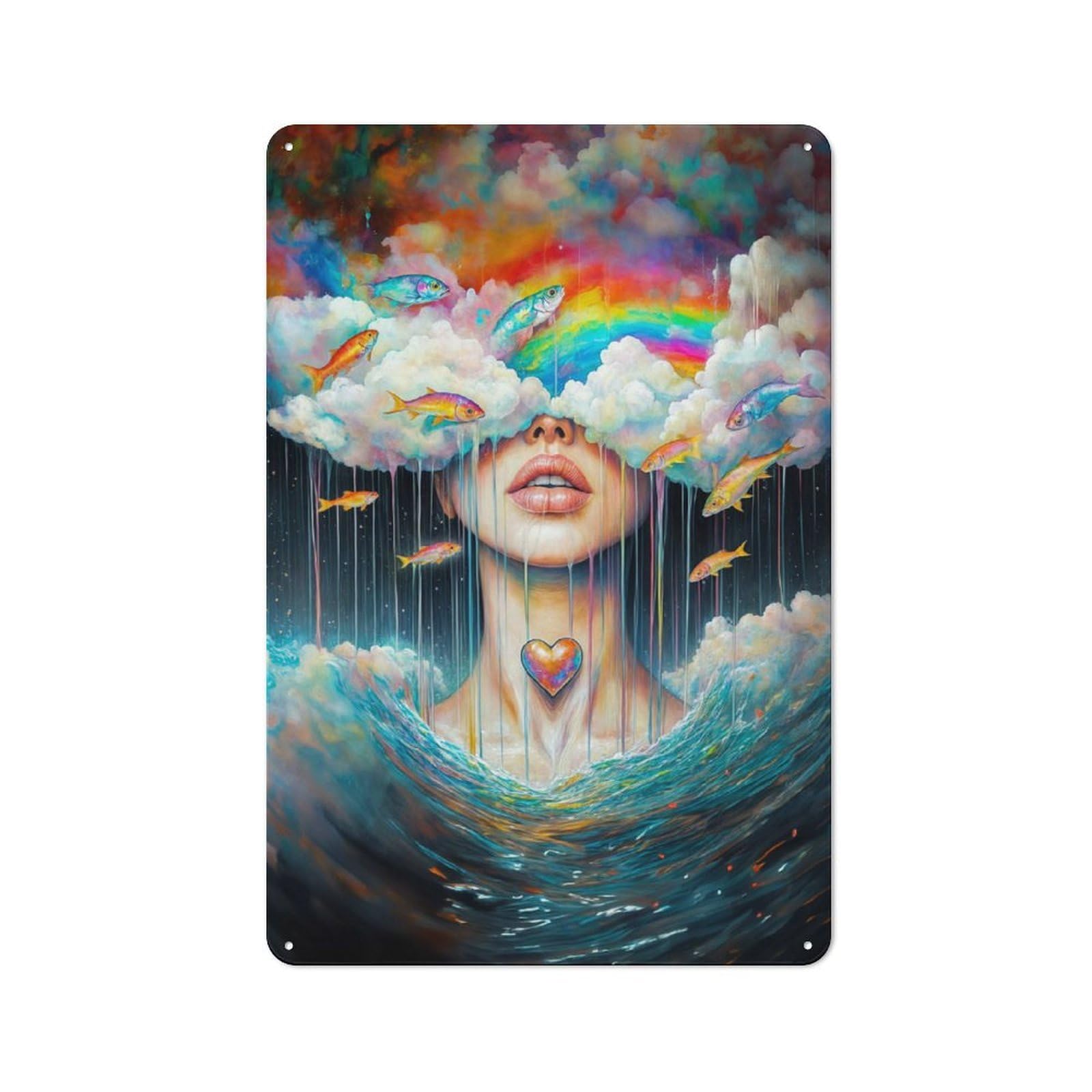 Tin Sign with Drowning in Dreams Design 30x20cm, Creative Creative Space Decor for Home Office, Reading Corner Or Bedroom