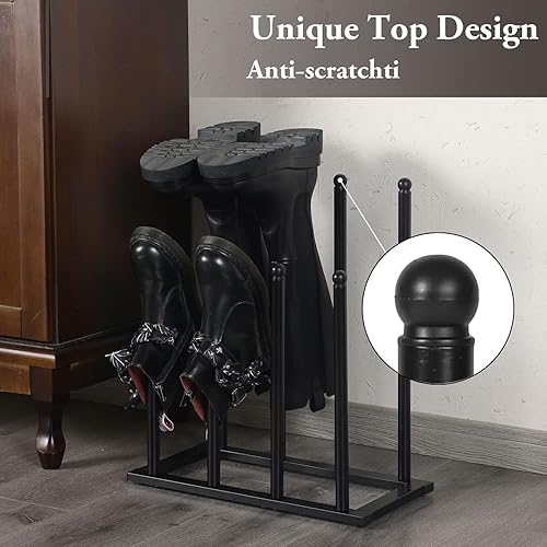 Miniatura 2 de MyGift Juego de 2 modernos organizadores de zapatos altos de metal negro para entrada, organizador de zapatos independiente y soporte de