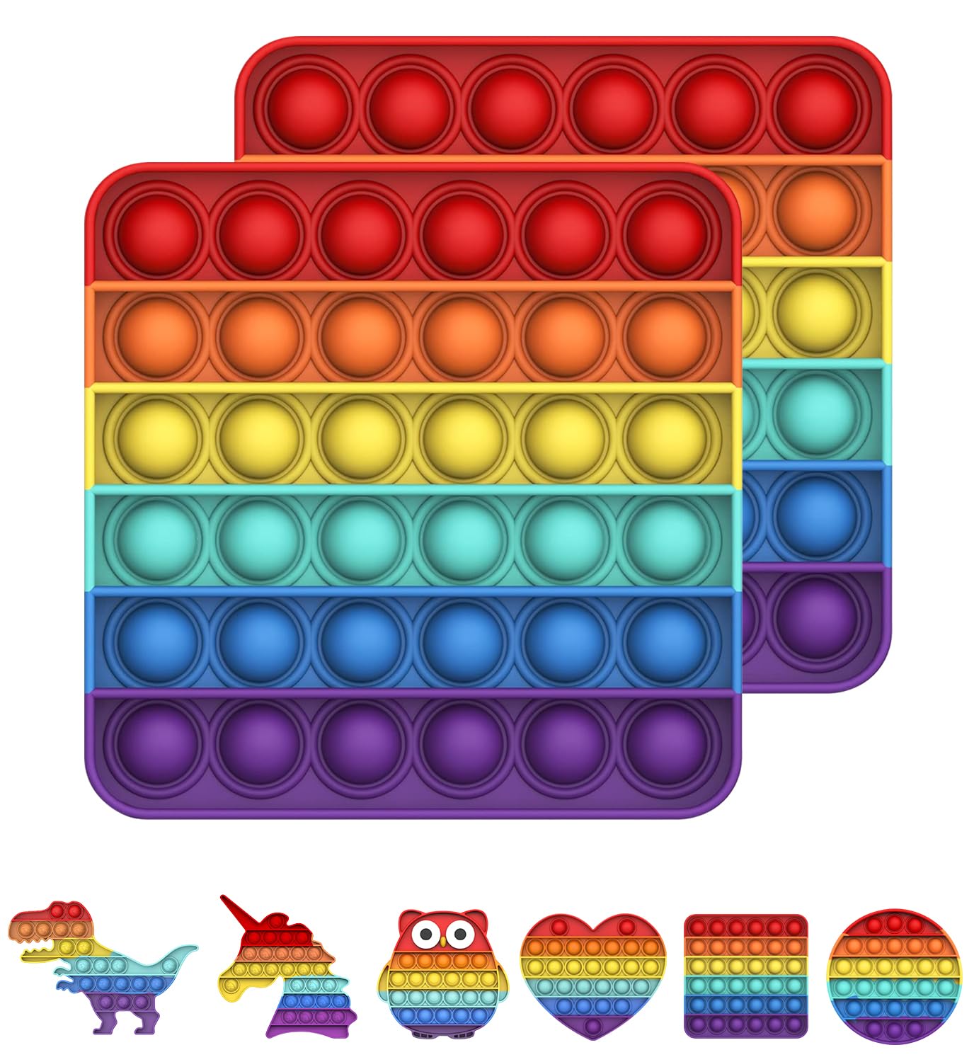 Bdwing Push and Pop Bubble Sensory Fidget Toy, 2 Pcs Silicone Sensory Fidget Toy For Kids And Adults, Anxiety Relief Finger Toys, Autism for ADHD Squeeze Toys (Rainbow Squire)