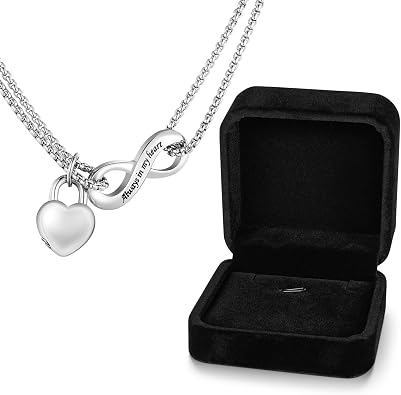 XIUDA Infinity Urn Necklace for Human Ashes Always in My Heart Cremation Necklace Stainless Steel Memorial Ash Jewelry for Women