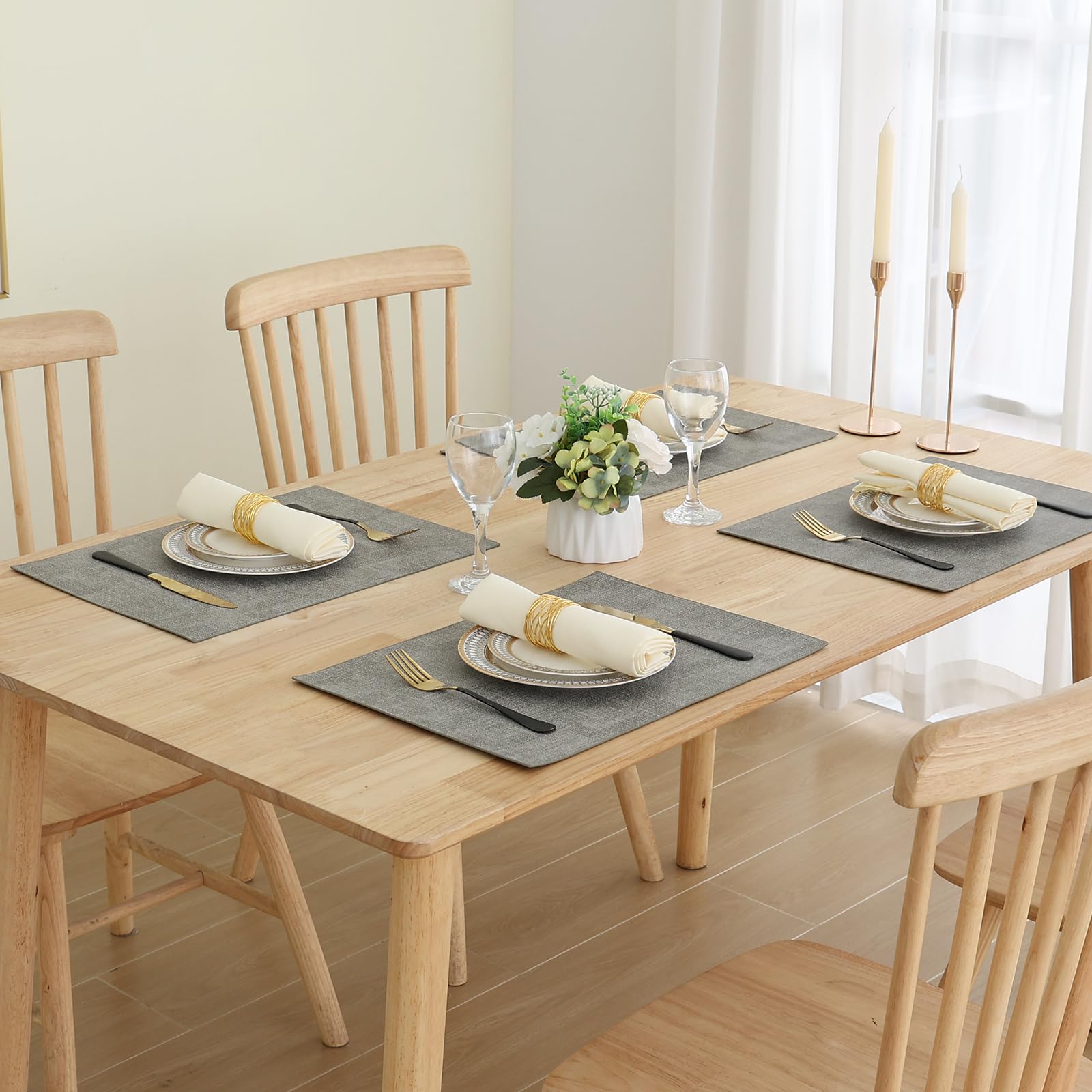 Homaxy Tischsets aus Kunstleder, hitzebeständig, wasserdicht, abwischbar, waschbar, PU-Tischsets, leicht zu reinigen, rutschfest, 30 x 43,2 cm, Hellgrau, 12 Stück