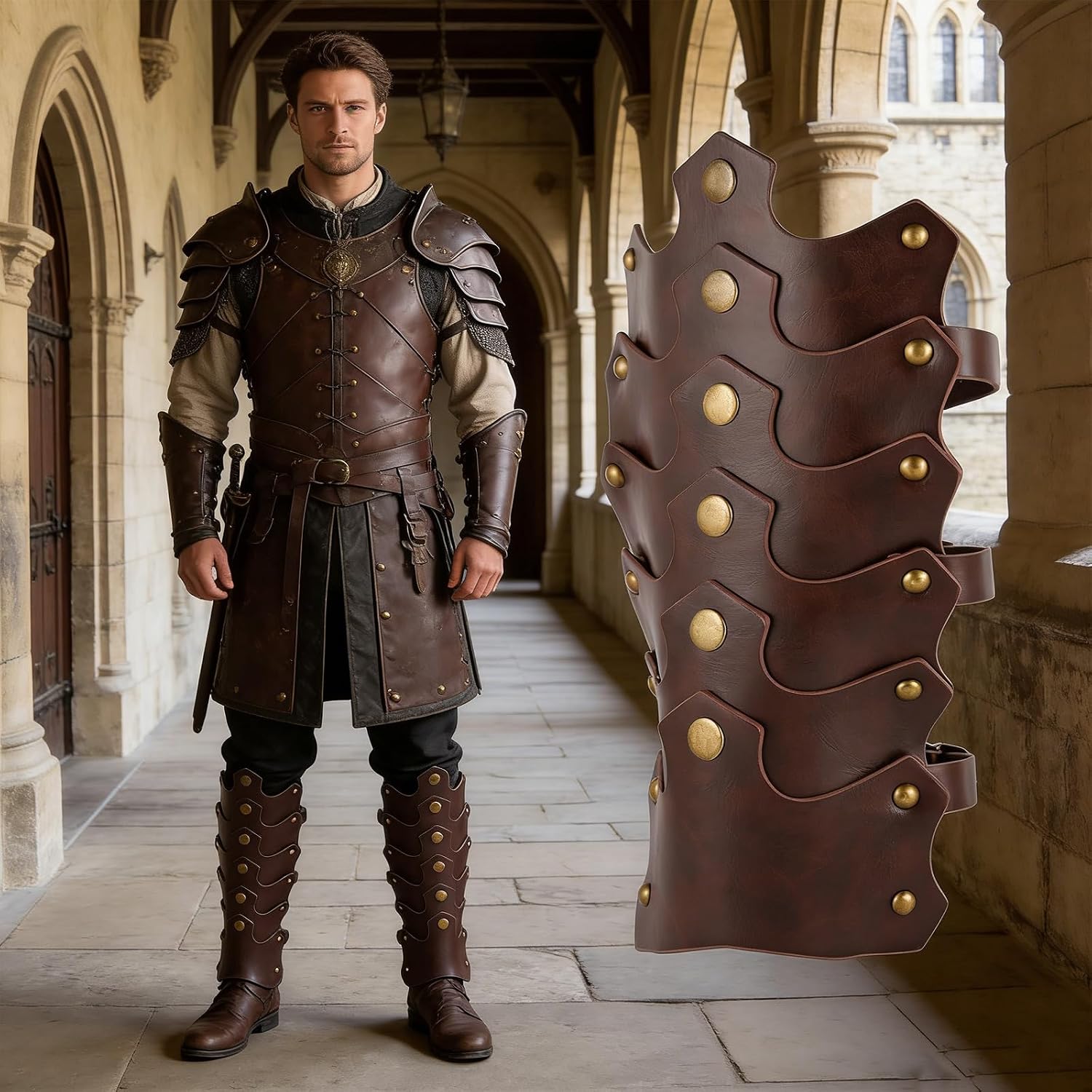 HZMAN Leather Leg Guards Leggings Calf Armor for Party Cosplay Halloween