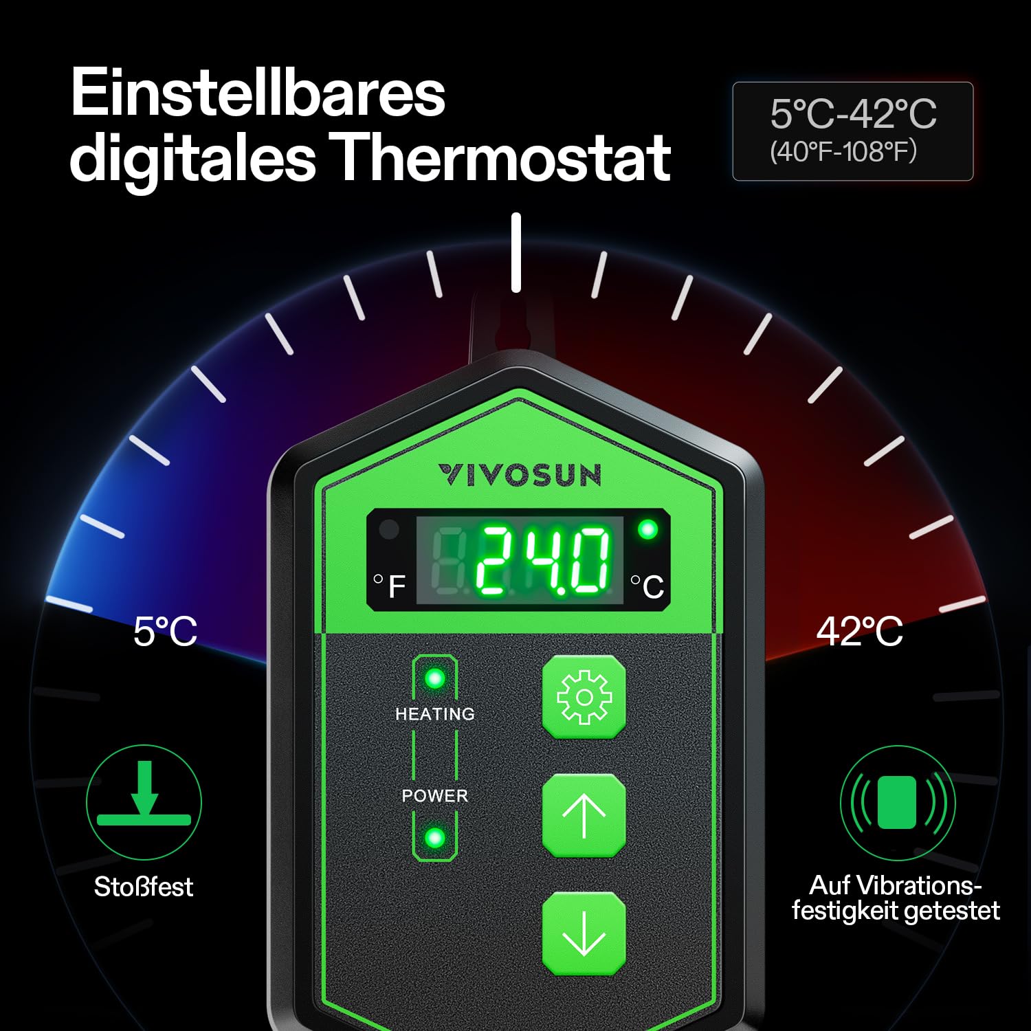 VIVOSUN Heizmatte mit Digitalem Thermostat 25,4x52,7 cm, UL & MET Zertifiziert, Wärmematte für Keimung, Zimmerpflanzen, Hydrokultur und Gewächshaus