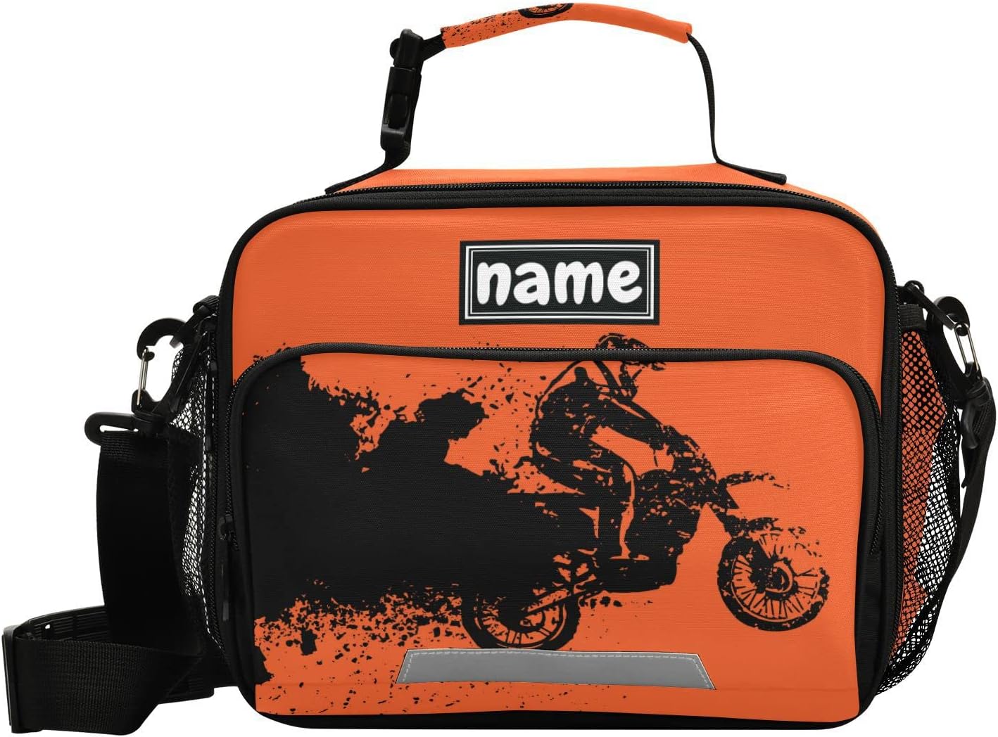 Custom Vintage Motocross Sports Lunch Bag for Boys Girls Kids, Personalized Your Name Lunch Tote Bags Insulated Lunch Box for School Picnic Travel