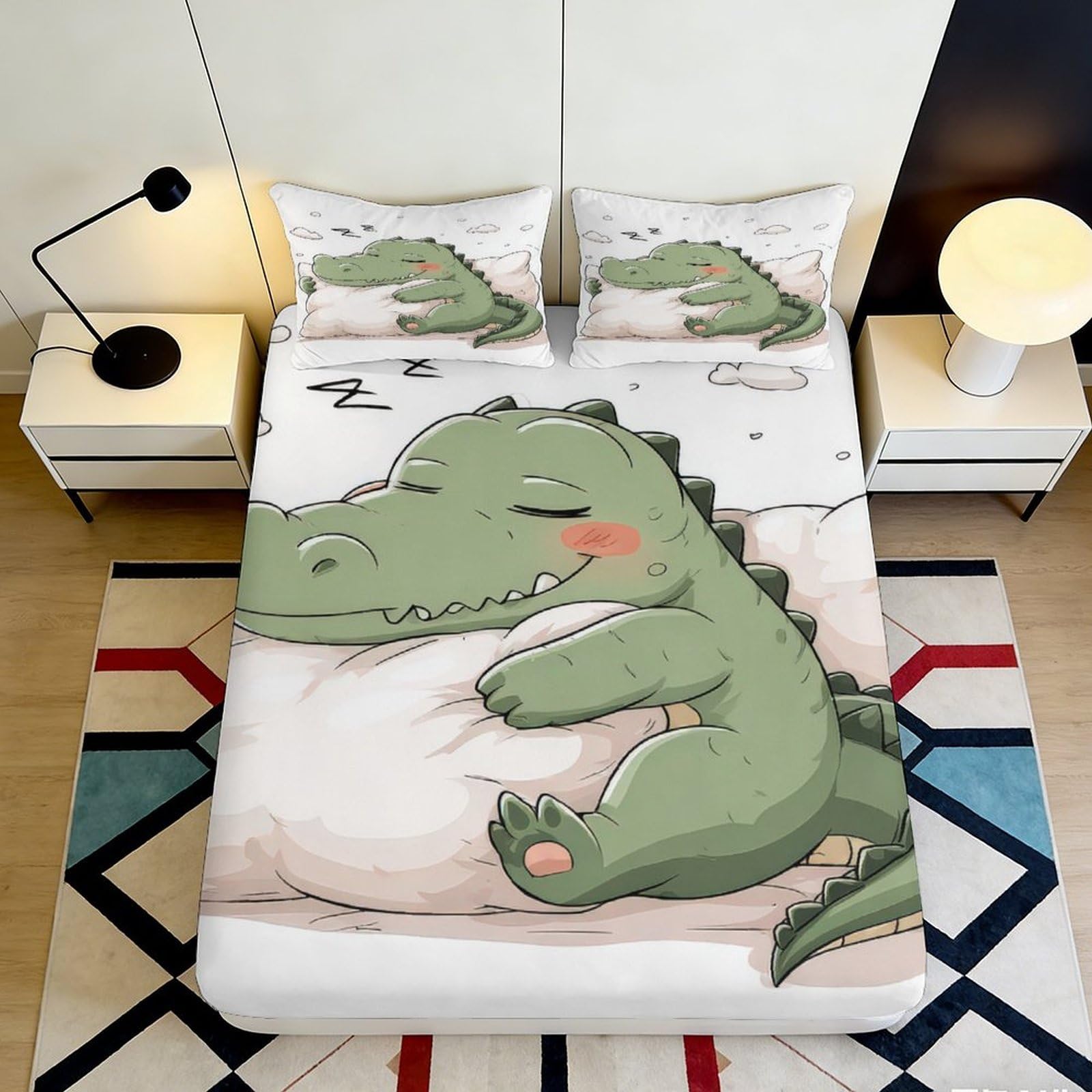 Dhbaneiok Style-8 3D Printed Cartoon Dinosaur Fitted Sheet Microfiber Green Cute Animal Bed Sheet For Bedroom Dorm Mattress Protection Decor 90X200x25cm