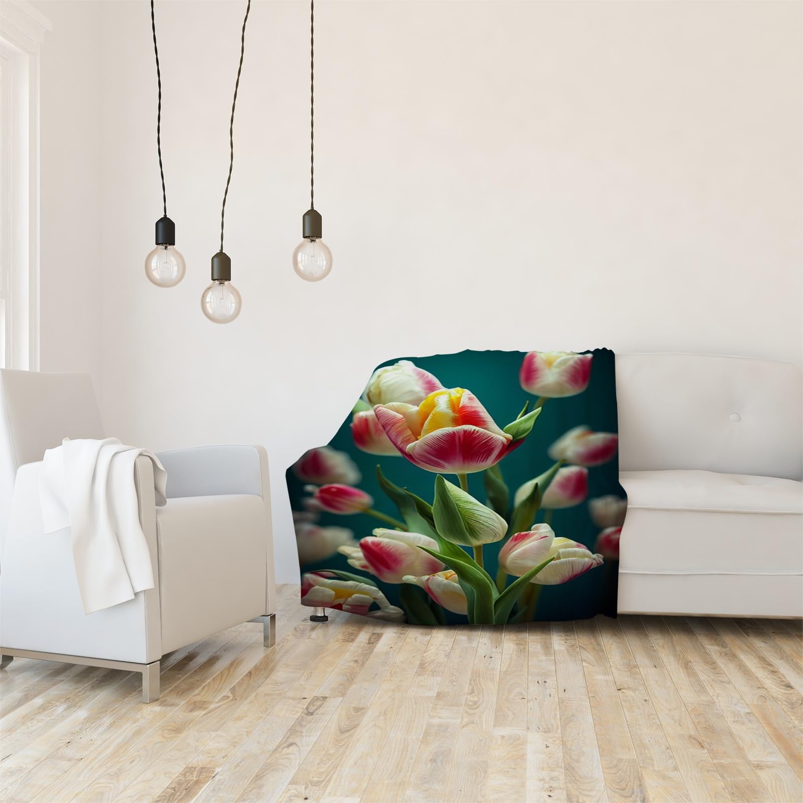 Générique Duży koc na sofę, lilia, biały i różowy, koc polarowy, miękki i puszysty koc flanelowy, odpowiedni do łóżek i sof (220 x 240 cm) AL1860