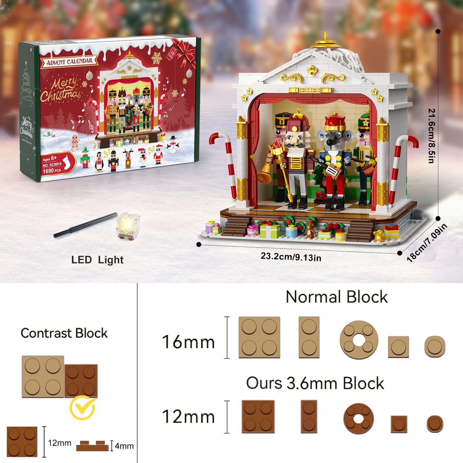 HOGOKIDS Adventskalender 2025 Theater Bauspielzeug mit Licht, 24-Tage Weihnachts-Countdown 3.6 Mini Spielzeug mit 12 Minifiguren & Weihnachtsbaum Zug, Geschenk für Erwachsene Mädchen Jungen ab 10+