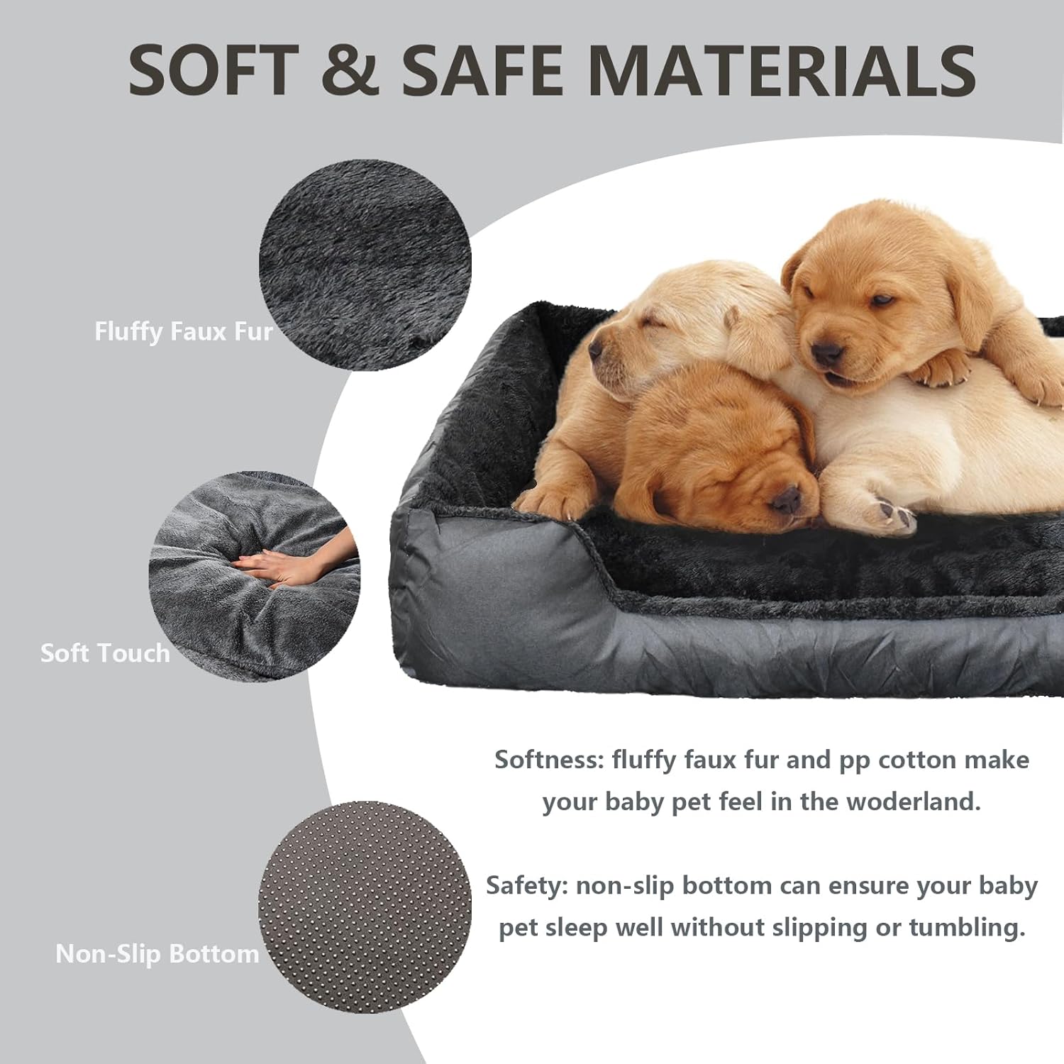 review Dog Bed for Large Dogs,Waterproof Dog Beds for Medium Dog,Machine Washable Dog Bed with Non-Slip Bottom,Fluffy Cozy Rectangle Pet Bed Indoors,Black,L